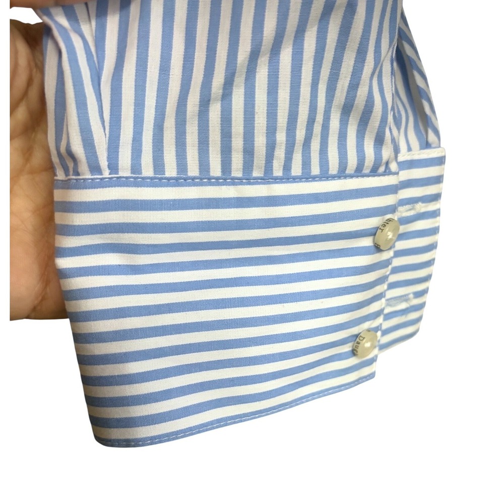 Favorite Daughter The Crop Stripe Cotton Button-Up Shirt Blue M - Picture 10 of 15
